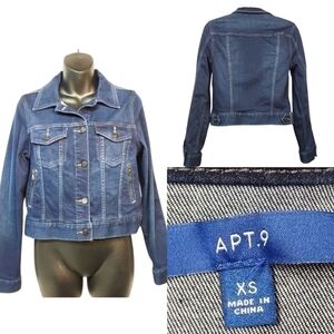 Apt. 9 Women’s Jean Jacket XS Blue Denim Button Front Classic Casual Stretch